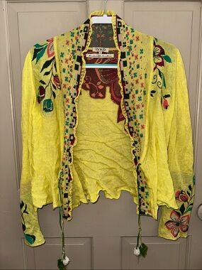 IVKO Floral Open Front Cardigan Size 36 Cotton Metallic Art-to-Wear Boho Jacket